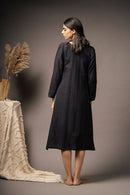 Taraasi Women's White Hand-spun Dress With Black Handwoven Shrug