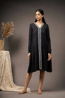 Taraasi Women's Black Handwoven Cotton Intricate Embroidered Dress