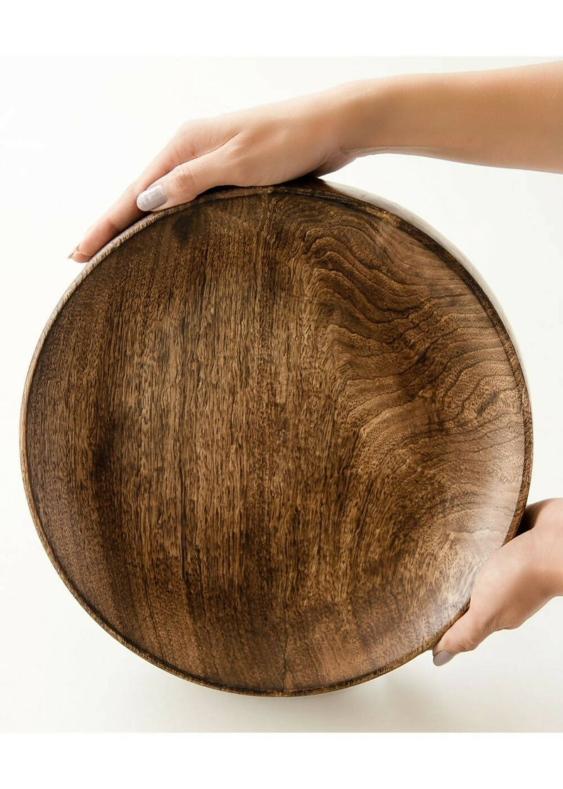 Hohmgrain Home Décor Dark Brown Seasoned Mango Wood Handcrafted Round Platter