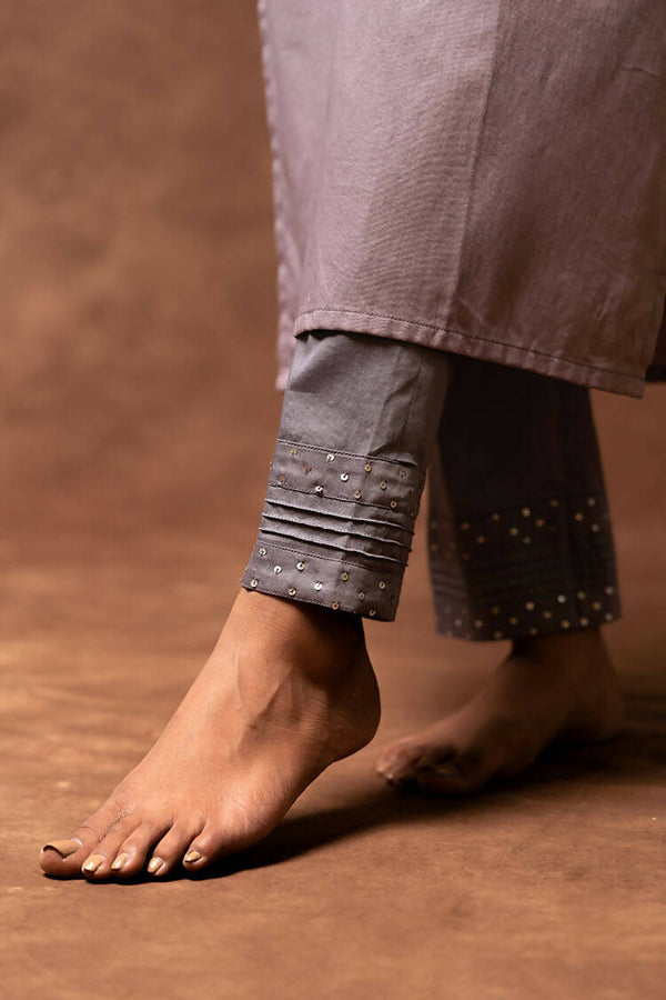 Taraasi Women's Purple Gray Cotton Silk Sequin Work Pant