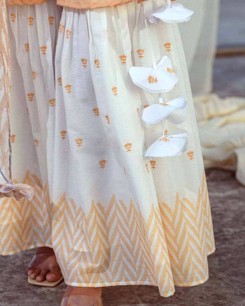 Kapraaha  Peach Embroidered Sharara Cotton Set