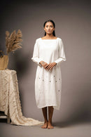 Taraasi Women's White Handwoven Cotton High Low Pin-Tuck Dress