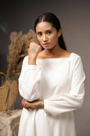 Taraasi Women's White Handwoven Cotton High Low Pin-Tuck Dress