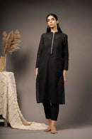 Taraasi Women's Black Organic Cotton Hand Embroidered Kurta