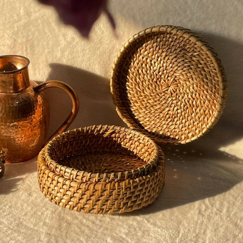 Saanjh Natural Weave Cane Roti Fruit Basket Box