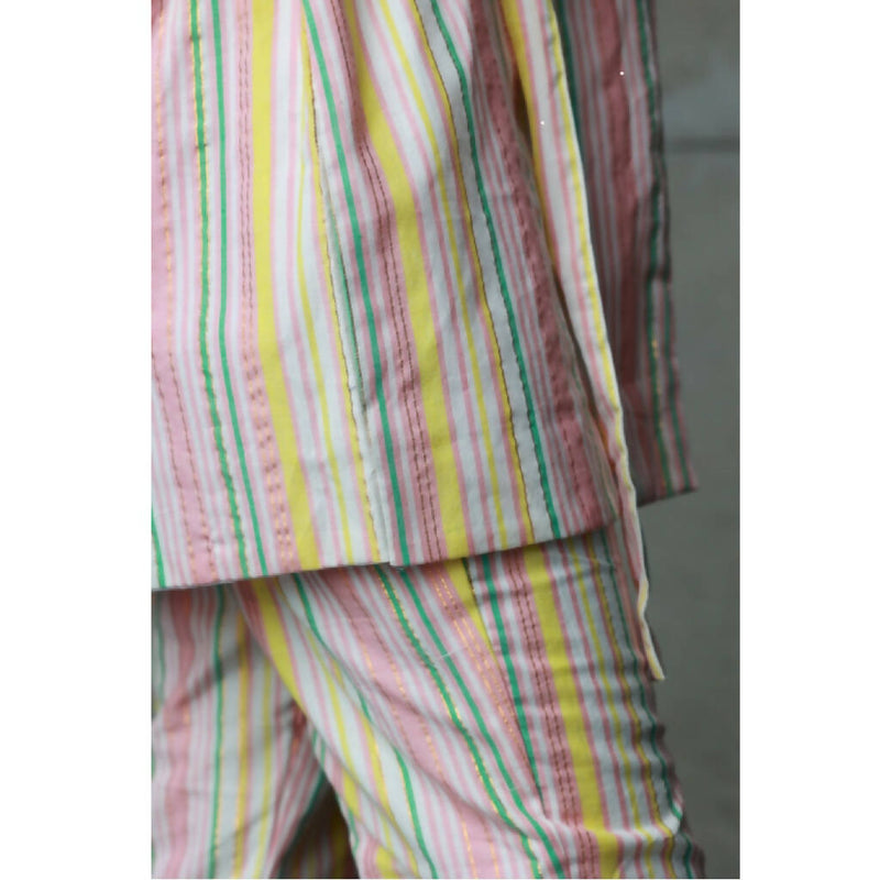 AC By Aratrika Chauhan 100% Organic Handloom Cotton Stripe Pink Jacket-Pant