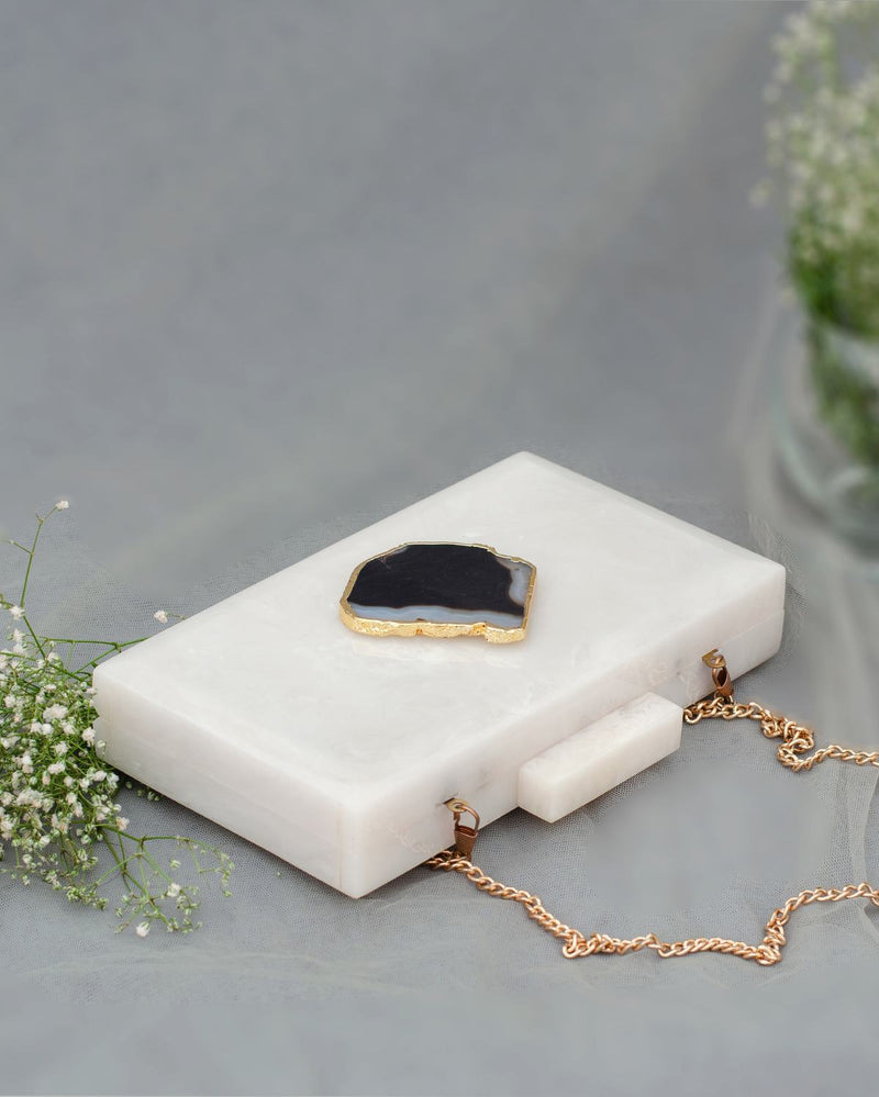 Sneha Bagrecha  The White Baroque Rectangular Clutch - Black Stone