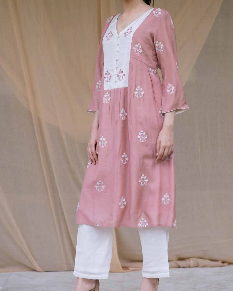 Kapraaha  Rose Pink Moroccan Cotton Tunic Set