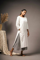 Taraasi Women's White Handwoven Cotton And Hand-spun fabrics Beautifully Handcrafted Tassels And The Delicate Cut Work Dress