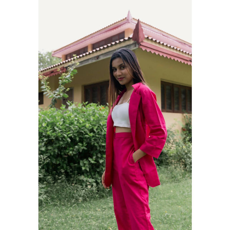 AC By Aratrika Chauhan 100% Organic Linen Majenta Jacket-Pant