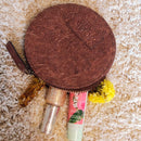 VEGAN COCONUT LEATHER ROUND POUCH - BROWN