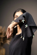 Taraasi Women's Black Handwoven Cotton Embroidery Applique Work And Chain Stitch Dress