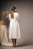 Taraasi Women's White Handwoven Cotton Intricate Embroidered Dress