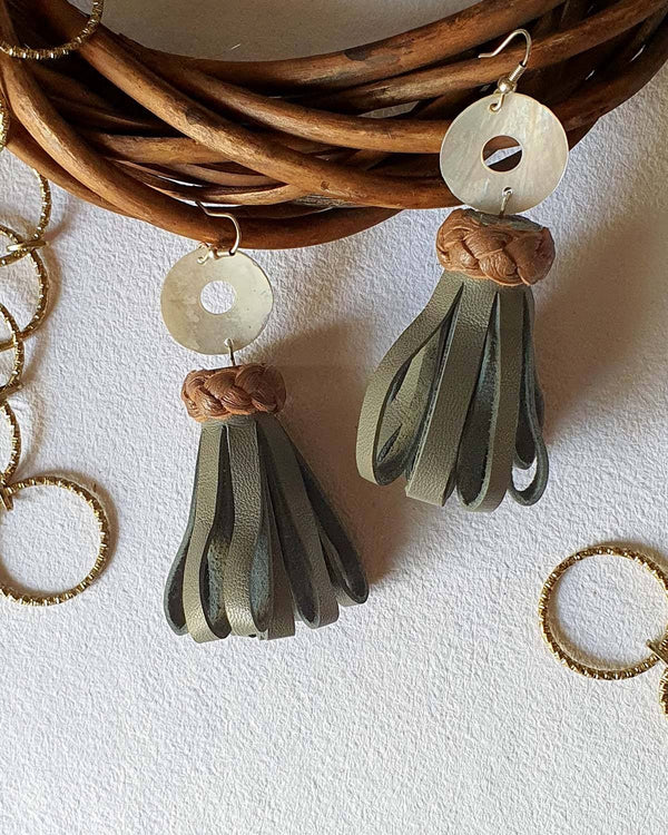 Noupelle  Vie Grey Upcycled Leather Earrings