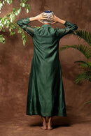 Taraasi Women's Bottle Green Entifit Handloom Chanderi Silk Dress