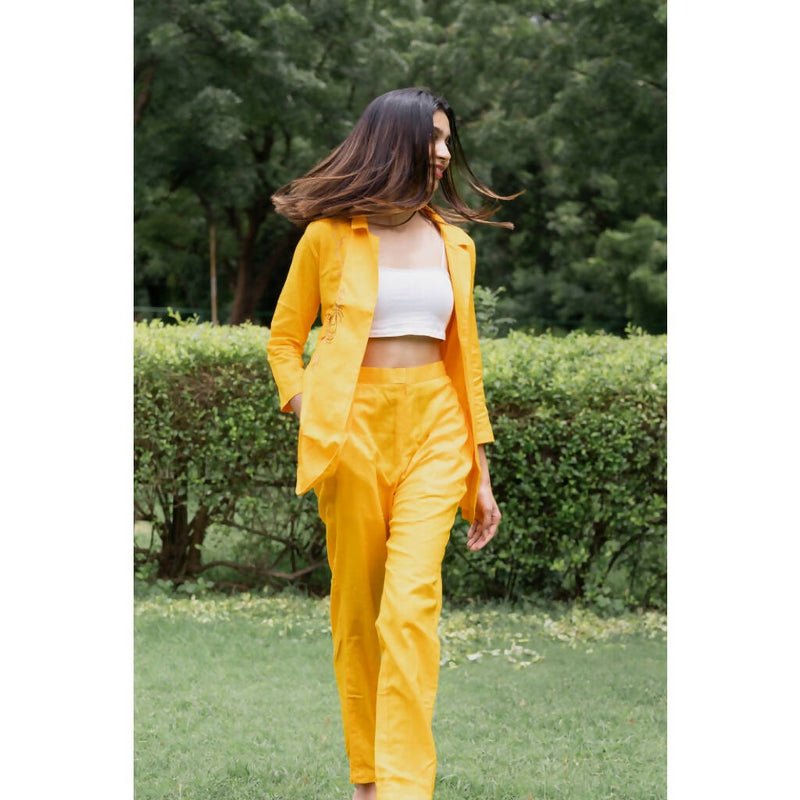 AC By Aratrika Chauhan 100% Organic Linen Orange Jacket-Pant