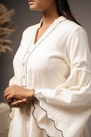 Taraasi Women's Ivory Handwoven Organic Cotton Pearl Detailing And Cut Work Dress