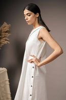 Taraasi Women's White Hand-spun Dress With Black Handwoven Shrug