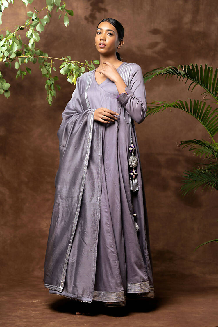 Taraasi Women's Purple Grey Sequin Work Dupatta