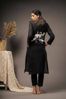 Taraasi Women's Black Organic Cotton Hand Embroidered Kurta