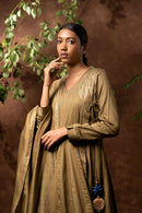 Taraasi women's olive green kalidar full length kurta with handcrafted tassels. (set of 2)