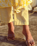 Kapraaha  Yellow Block Printed Cotton Tunic Set