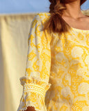 Kapraaha  Yellow Block Printed Cotton Tunic Set