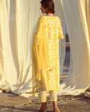 Kapraaha  Yellow Block Printed Cotton Tunic Set