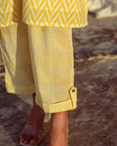 Kapraaha  Yellow Block Printed Cotton Tunic Set