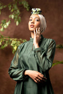 Taraasi Women's Bottle Green Entifit Handloom Chanderi Silk Dress