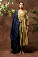 Taraasi Women's Navy Blue Handloom Chanderi Silk Dupatta